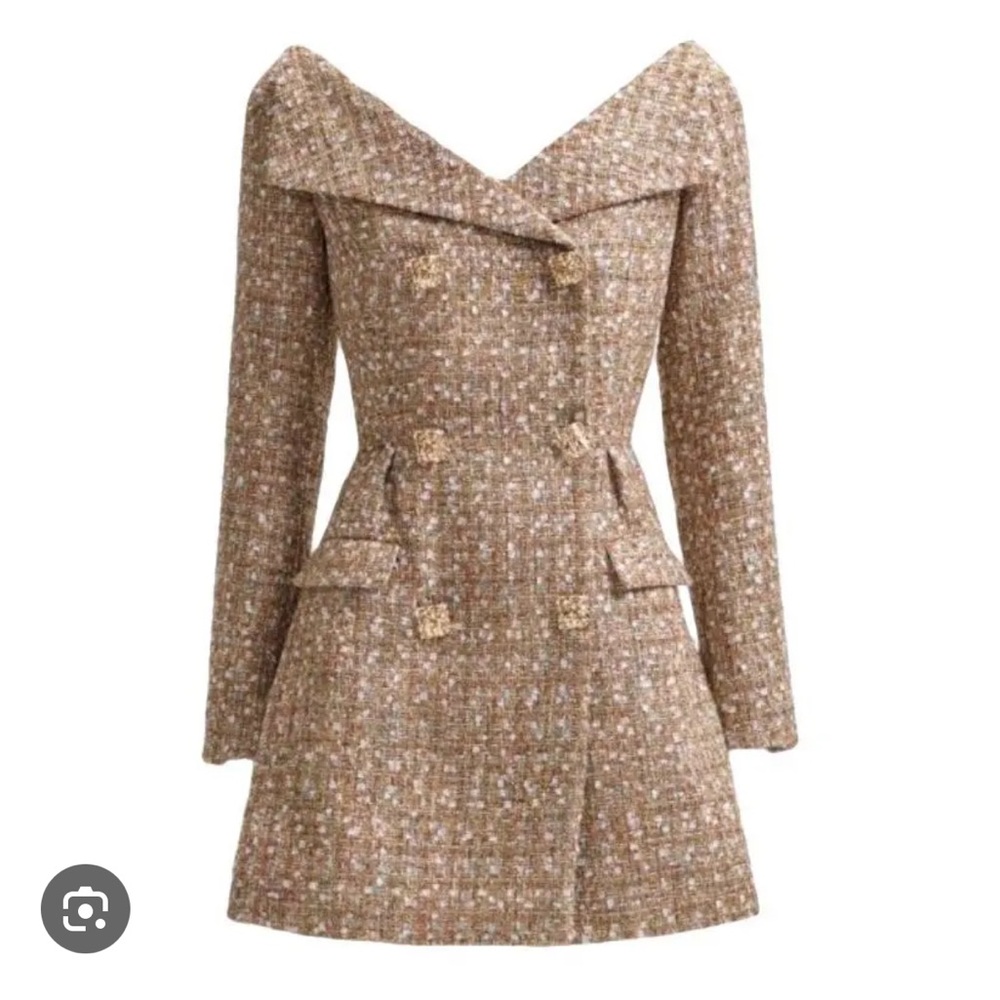 Self-Portrait Women's  Gold Tinsel Boucle Off the Shoulder Mini Dress